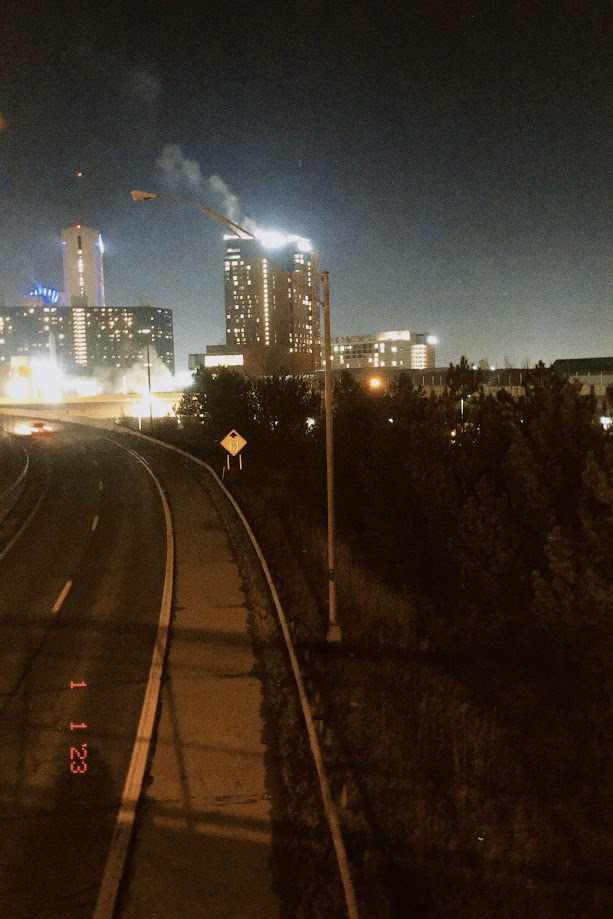 january 1, 2023: part of the Columbus skyline, as viewed from an overpass early in the morning.
